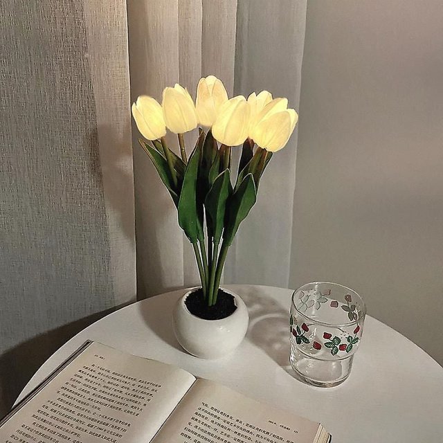 Led Tulip Night Light Simulation Flower Table Lamp Home Decoration Atmosphere Lamp Romantic Potted Gift For Office/room/bar/cafe