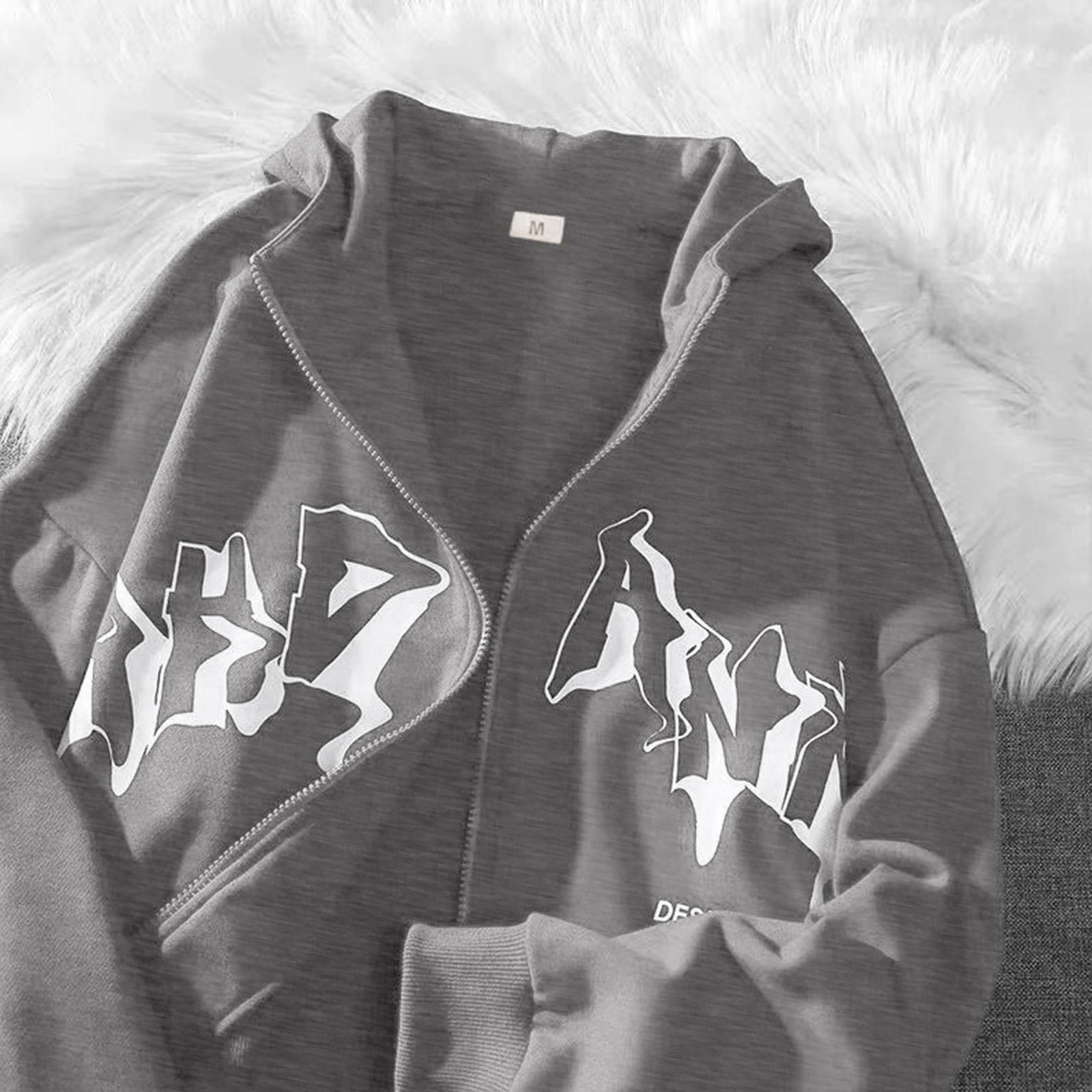 Mens Y2K Zip Up Hoodie Gothic Oversized Sweatshirt Vintage Graphic Print Baggy Academia Sweatshirts for Men Women