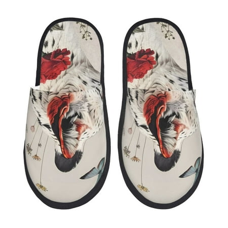 Balery Floral Leopard Butterflies Slient Indoor Furry Fleece Comfort House Shoes Soft Non-Slip Home Shoes Cotton slippers House Slippers-- Large