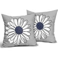 thumbnail image 2 of Navy Blue White Daisy Pillow Covers 18x18 Set of 2 Spring Summer Gray Grey Colored Decorative Throw Pillows Outdoor Modern Art Flower Pillowcase Square Linen Cushion Case for Home Sofa Couch Bed, 2 of 6