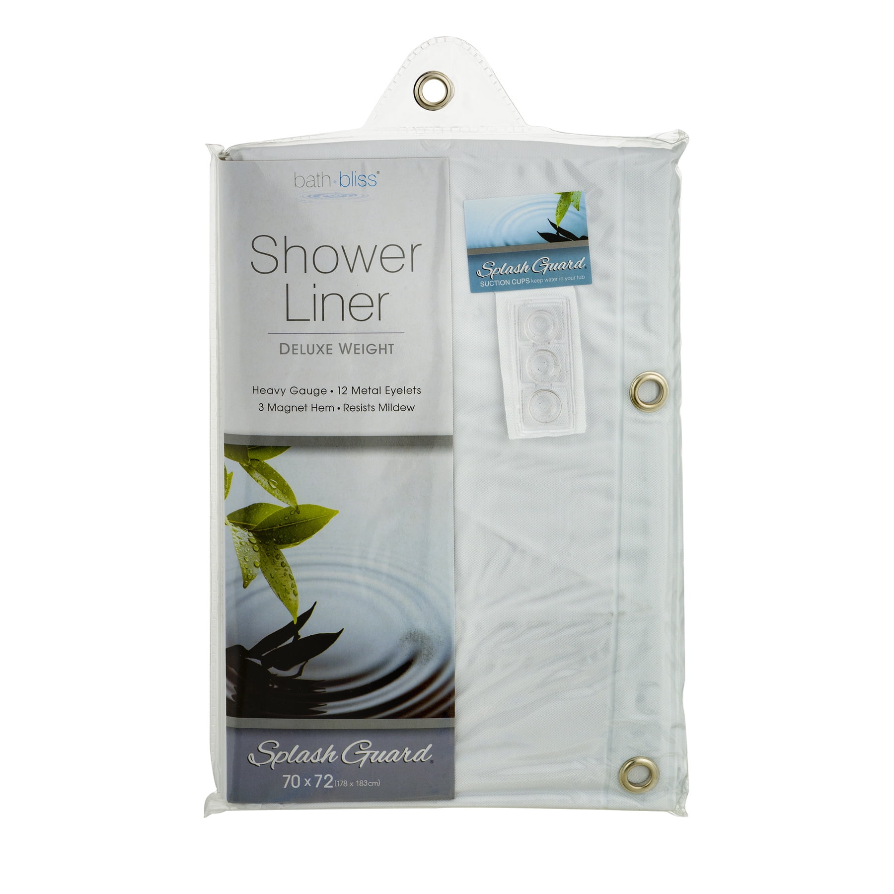 Bath Bliss Premium Splash Guard Shower Curtain Liner, White