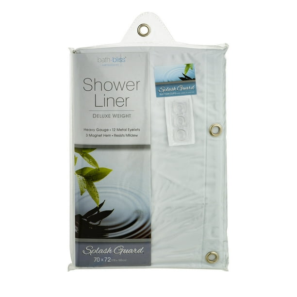 Bath Bliss Premium Splash Guard Shower Curtain Liner, White 70" x 72