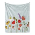 thumbnail image 1 of Flower Soft Flannel Fleece Blanket, Daisy and Peonies Pattern on Pale Blue Background Spring Cottage Nature Illustration, Cozy Plush for Indoor and Outdoor Use, 60" x 80", Multicolor, by Ambesonne, 1 of 6