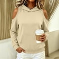 thumbnail image 6 of Lcziwo Womens Cold Shoulder Hoodie Pullover Long Sleeve Cutout Solid Sweatshirts Loose Fit Casual Fall Winter Fashion Clothes with Pockets Khaki,M, 6 of 7
