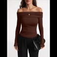 thumbnail image 4 of Blusas Elegantes Informales con Hombros Descubiertos para Mujer, de Corte Entallado, de Larga, para Salir en y Otoño. Color Café S, 4 of 8
