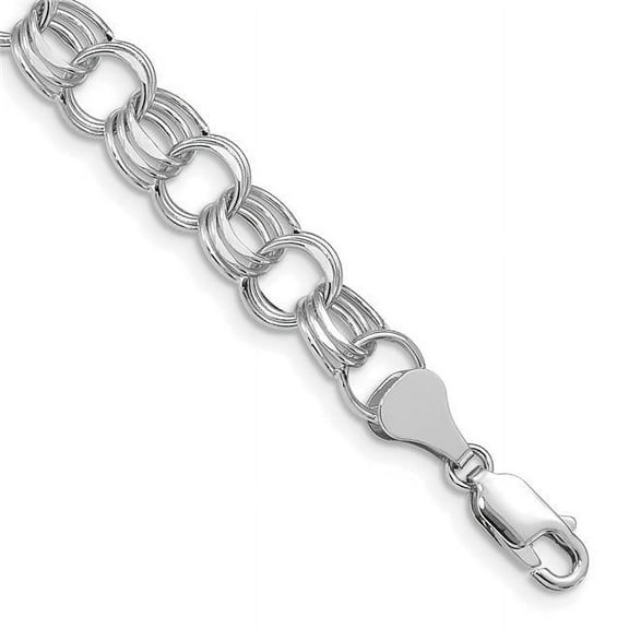Finest Gold 14K White Gold Lite 8 mm Triple Link Charm 7.5 in. Bracelet