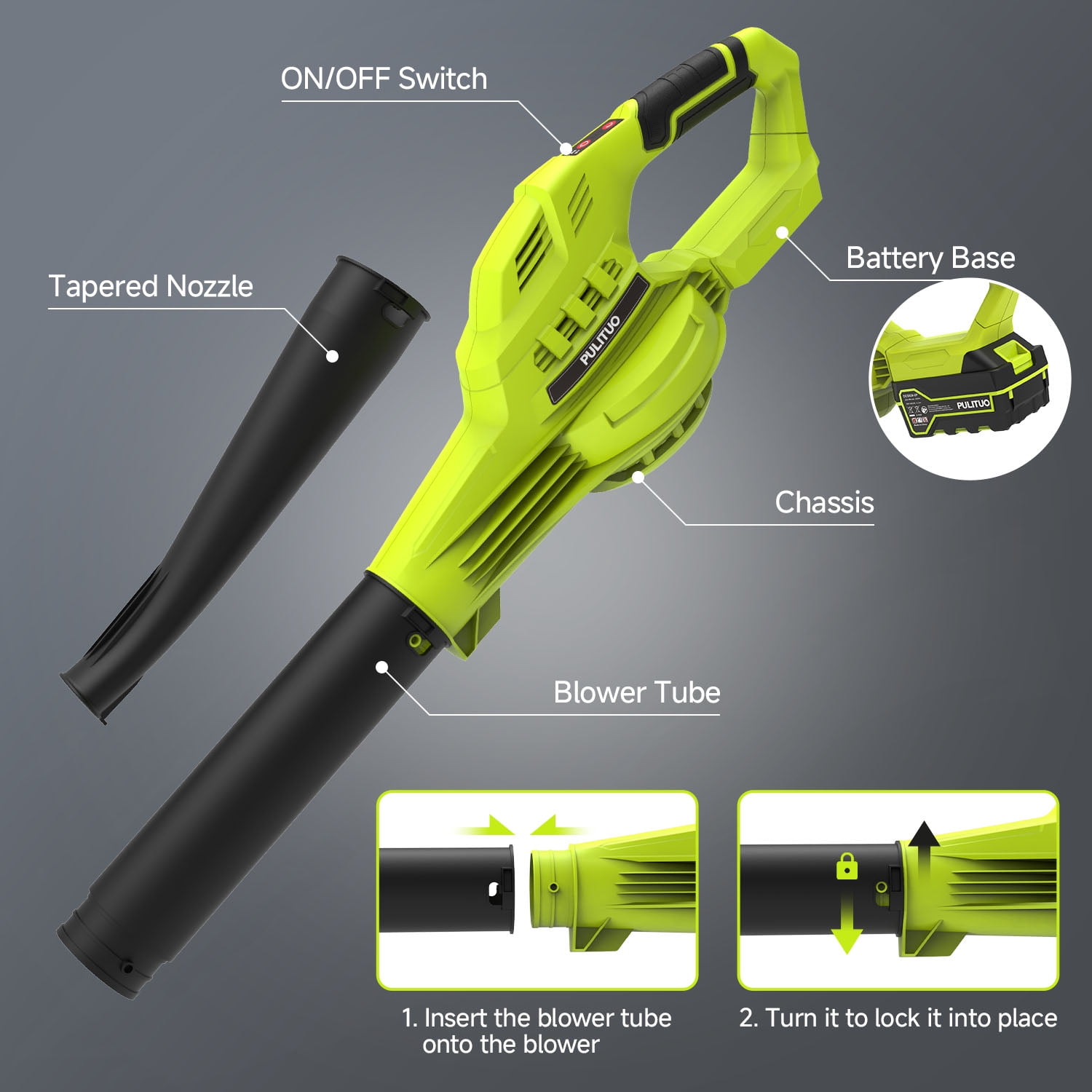 Pulituo 20V Cordless Leaf Blower, 2×4.0Ah Batteries & Charger, 150MPH, 3 Speeds, Long Runtime, Lightweight Yard Blower for Large Yards