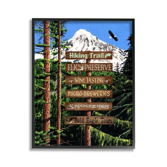 Stupell Industries Woodland Activities Sign Landscape Painting Black Framed Art Print Wall Art, 11 x 14