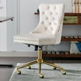 thumbnail image 2 of Beige Velvet Home Office Desk Chair with Wheels & Gold Base, Cute Makeup Vanity Chair with Tufted Back for Women Girls, Upholstered Adjustable Swivel Armless Office Chair for Bedroom, Beige, 2 of 15
