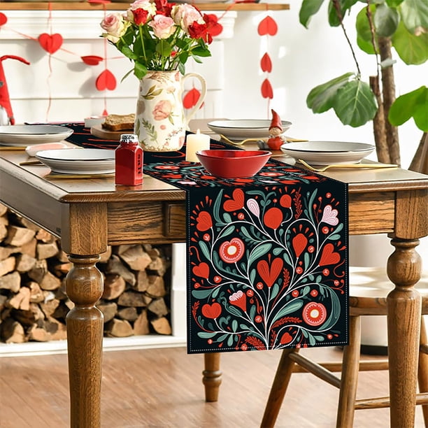 Suministros de cocina, manteles individuales, mantel individual, mantel para comer, mantel de mesa con flores para San Valentín, fiesta, cocina, sala de estar, mantel decorativo, mantel de lino con es
