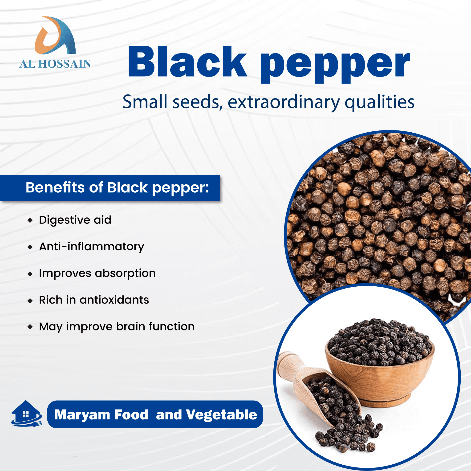 Al Hossain Natural Black Pepper – 5kg (11 lbs / 176oz) Bulk Pack – Premium Guatemalan Black Pepper for Restaurants, Catering & Culinary Use – Bold Flavor & Pungent Aroma