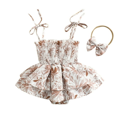 

Baby Girls Bodysuits Halter Flower Printed Headbands Newborn Kids Children Cartoon Trendy Soft Cute Outwear Streetwear Spring Summer Rompers Jumpsuits