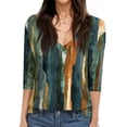thumbnail image 4 of Women's T Shirt Print 3/4 Sleeve Daily Weekend Fashion Basic V- Neck Regular Top Dark Green L, 4 of 5