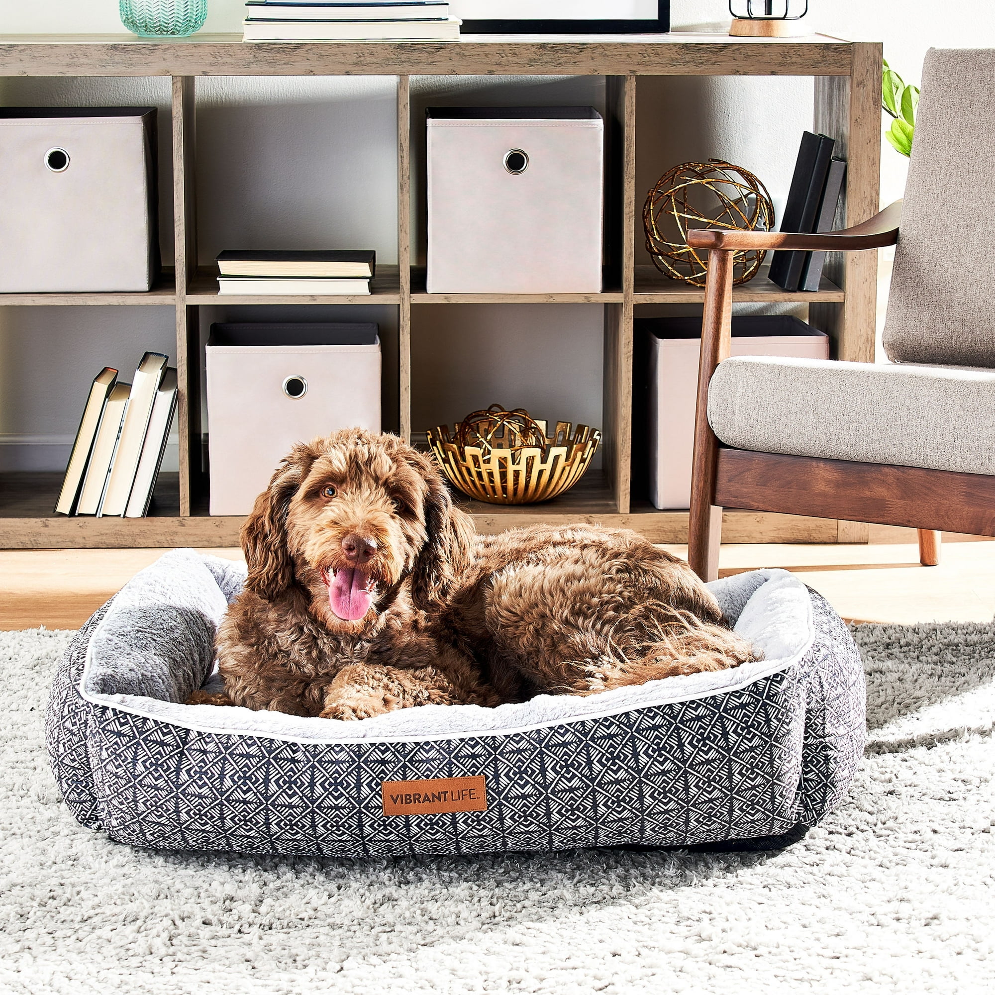 Vibrant Life Lounger Pet Bed, Large, Black Geo 36" x 27"