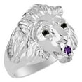 thumbnail image 3 of RYLOS Rings Sterling Silver Lion Head Ring Black Diamonds Eyes & Gemstone Mouth Fun Designer Rings Amethyst Jewelry Size 12, 3 of 7