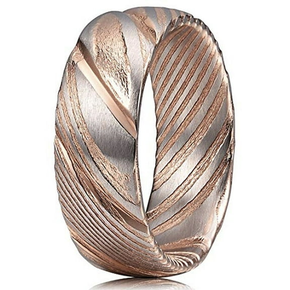 Wedding Rings Men or Women Genuine 8mm Rose Gold Gray Damascus Wedding Band