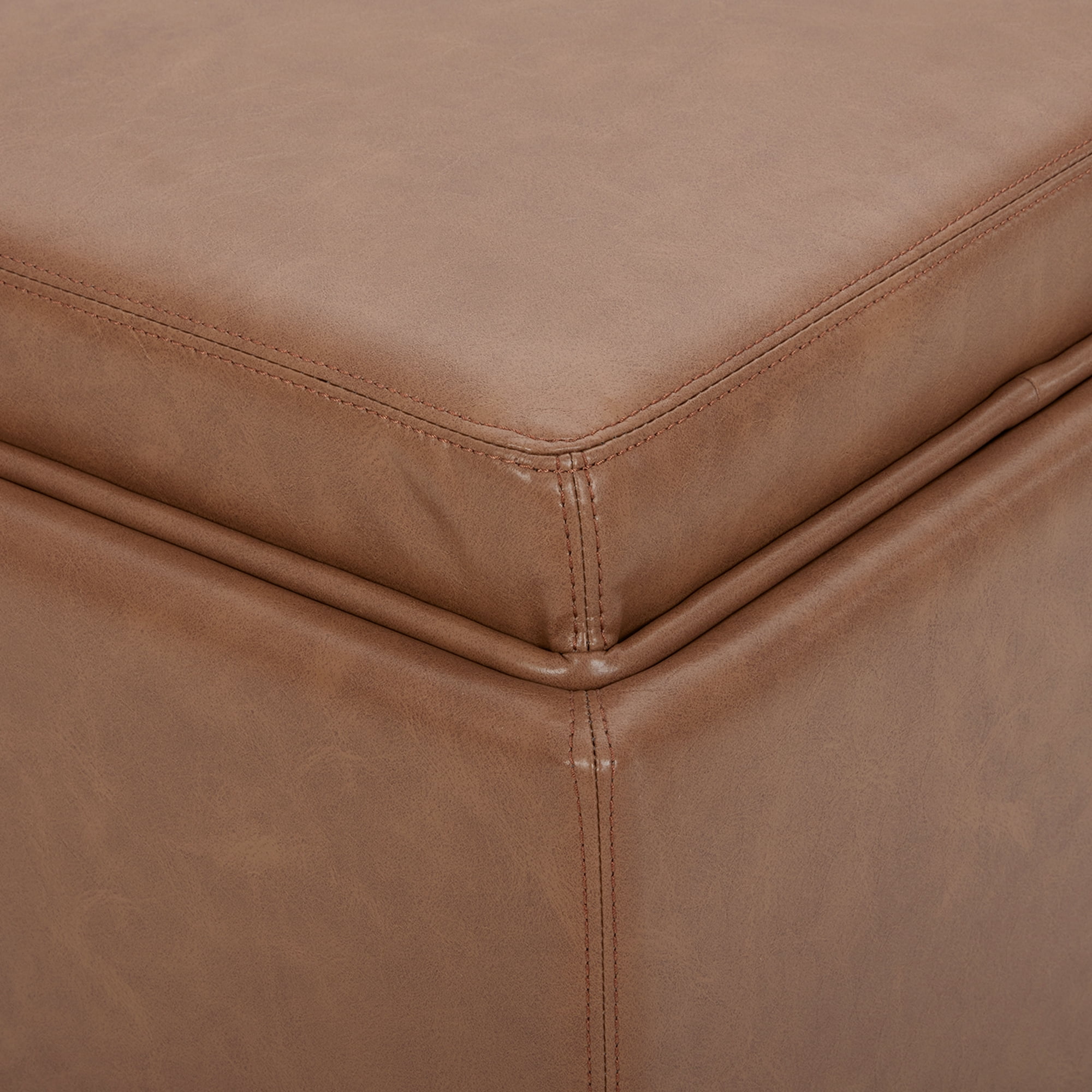 CHITA Faux Leather Storage Stool Ottoman, Foot Rest Stool Seat, Saddle Brown