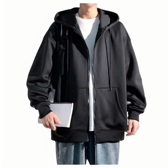Pisexur Mens Winter Jacket Man Solid Color Pockets Drawstring Loose Hooded Cardigan Coat Mens Winter Coat Windbreaker Jacket Warming Jacket