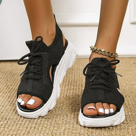 

TOYFUNNY Women Fashion Casual Hollow Out Medium Heel Mesh Sport Thick Sole Sandals