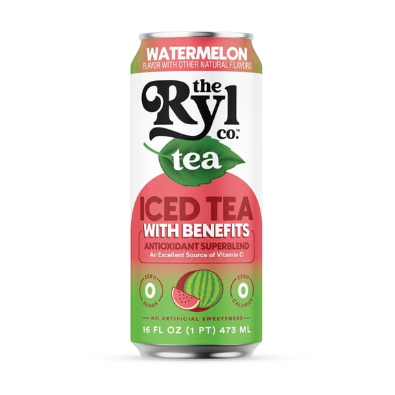 Ryl Iced Tea Watermelon, Zero Sugar Iced Tea, Antioxidant Superblend, 16 fl oz Ready-to-Drink Can