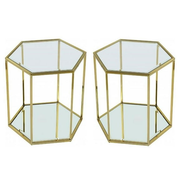 Home Square Modular Stainless Steel and Glass End Table - Set of 2