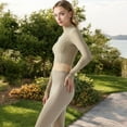 thumbnail image 2 of Women's Long Sleeve Crop Top with Open Back and High Neck - Medium, Khaki, 2 of 7