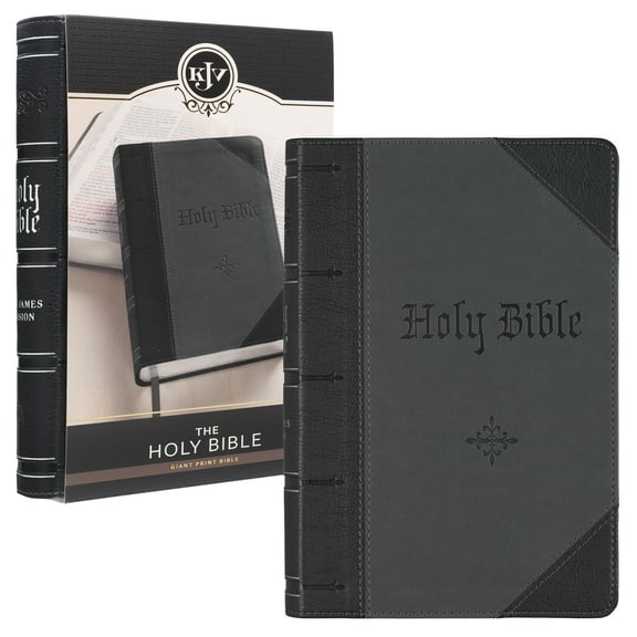 KJV Holy Bible, Giant Print Standard Size Faux Leather Red Letter Edition - Ribbon Marker, King James Version, Black /Gray