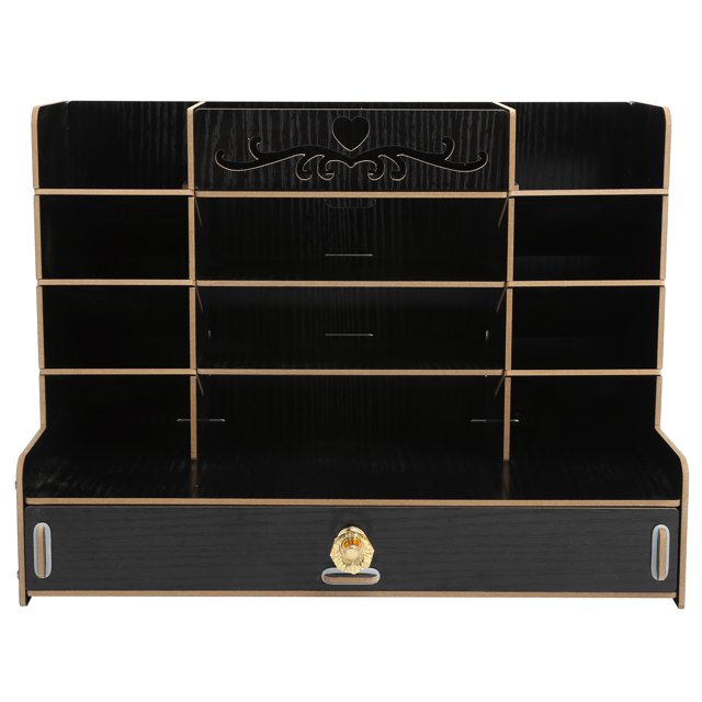 Tabletop Storage Cabinet, Large Capacity Wooden Desk Organizer With Multiple Compartments For Office Accessory Stationery For Home Kitchen Black