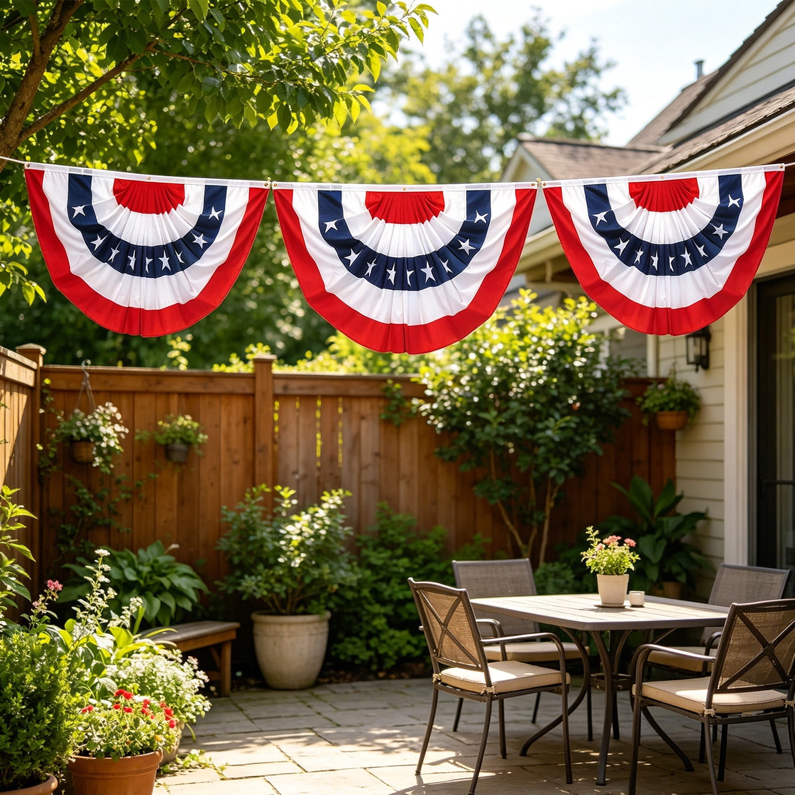 American Flag Bunting, 2x4ft Fourth of July Bunting Patriotic Memorial Day Decor, Red White and Blue USA Flag Pleated Fan Flag,American Flag Banners for Porch
