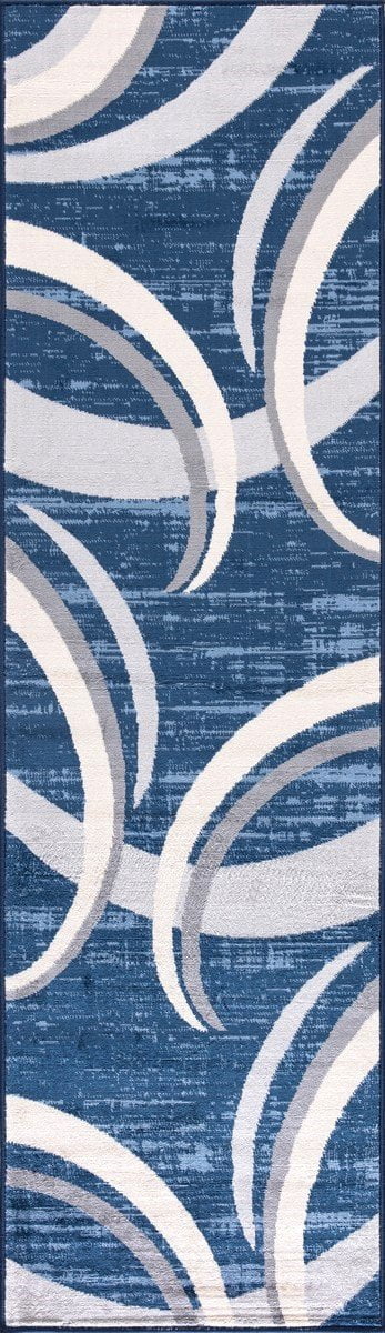 HR Abstract Rugs Luxury Livingroom Carpet Modern Contemporary Blue Runner Rug Ultra-Soft, Shed Free Stain Resistant Swirls Blue/Silver/Gray/White 1'97" x 6'96"
