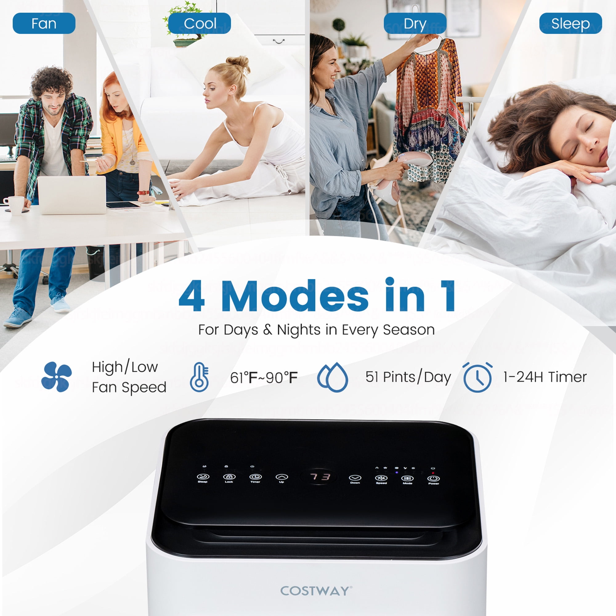 Costway Portable Air Conditioner 6000 BTU (10000BTU ASHRAE) 4-in-1 AC with Cool Fan Humidifier Sleep Mode