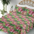 thumbnail image 3 of Ambesonne Rose Pattern Fitted & Flat Sheet with Shams 4 Pcs Set, Wild Jungle Flowers, King, Fern Green Magenta, 3 of 5