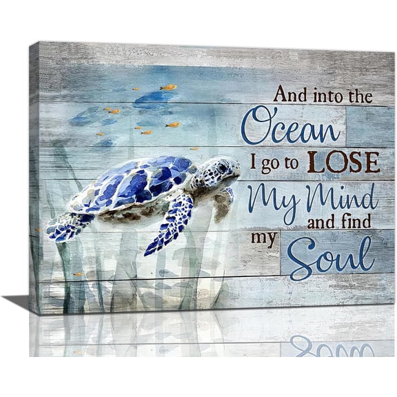 Sea Turtle Wall Art Turtle Pictures Wall Decor Inspirational Quotes Canvas Painting Print Ocean Artwork Modern Home Decor Framed for Living room Bedroom Bathroom Office 12"X16"