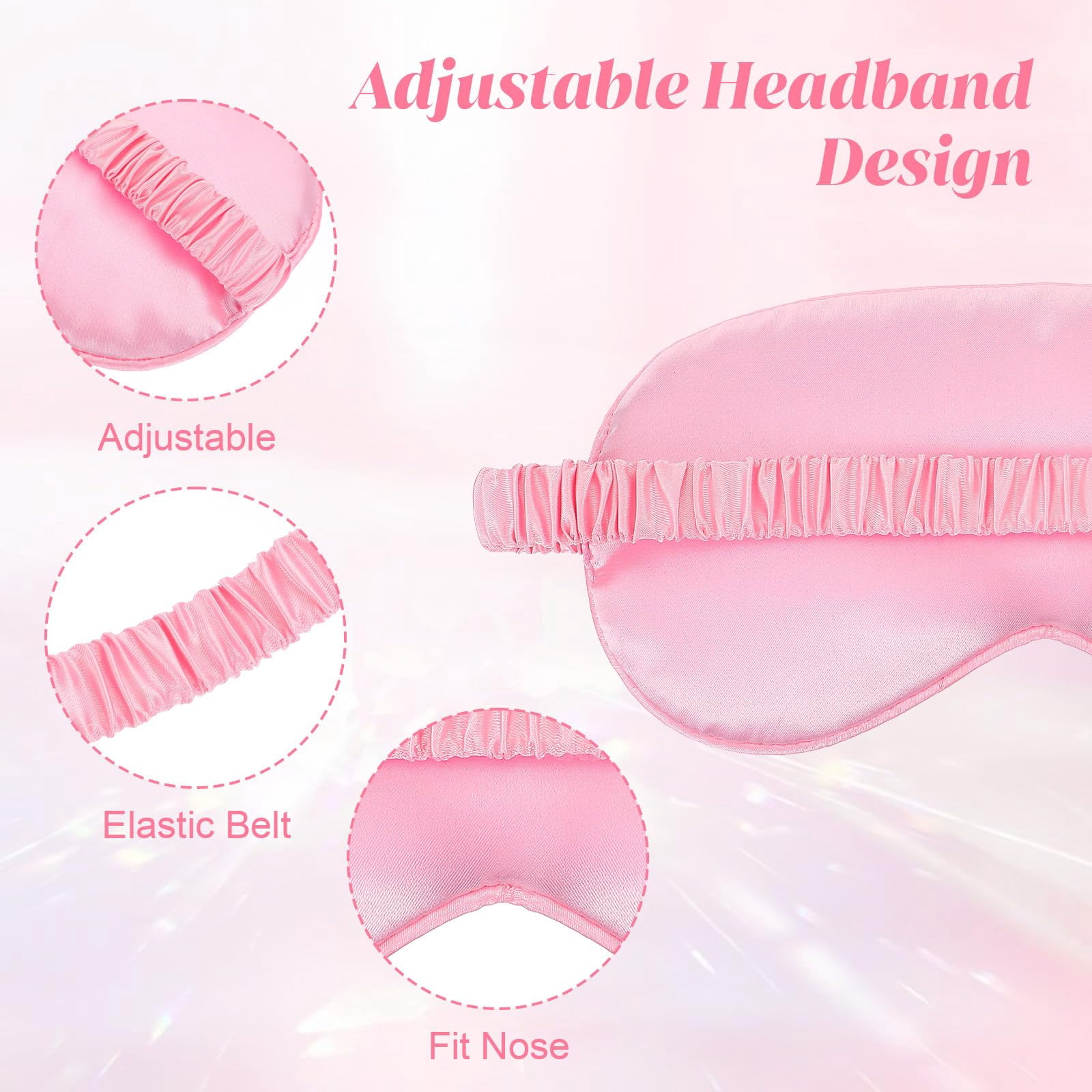 Silk Sleep Eye Mask 4 Pack Mulberry Silk Sleep Mask Eye Cover Blindfold with Elastic Strap Cute Satin Soft Eyeshade Masks for Women Night Sleeping Travel Nap (Pink) (White)