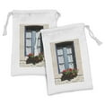 thumbnail image 1 of Country Fabric Pouch Set of 2, Mediterranean Style Window Open Shutters Image French Urban Life Theme Print, Small Drawstring Bag for Toiletries Masks and Favors, 9" x 6", Blue Grey, by Ambesonne, 1 of 2