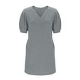 thumbnail image 4 of V-Neck Summer Casual Sundress for Women- Puff Short Sleeve Swing Beach Dress with Pockets, 4 of 6