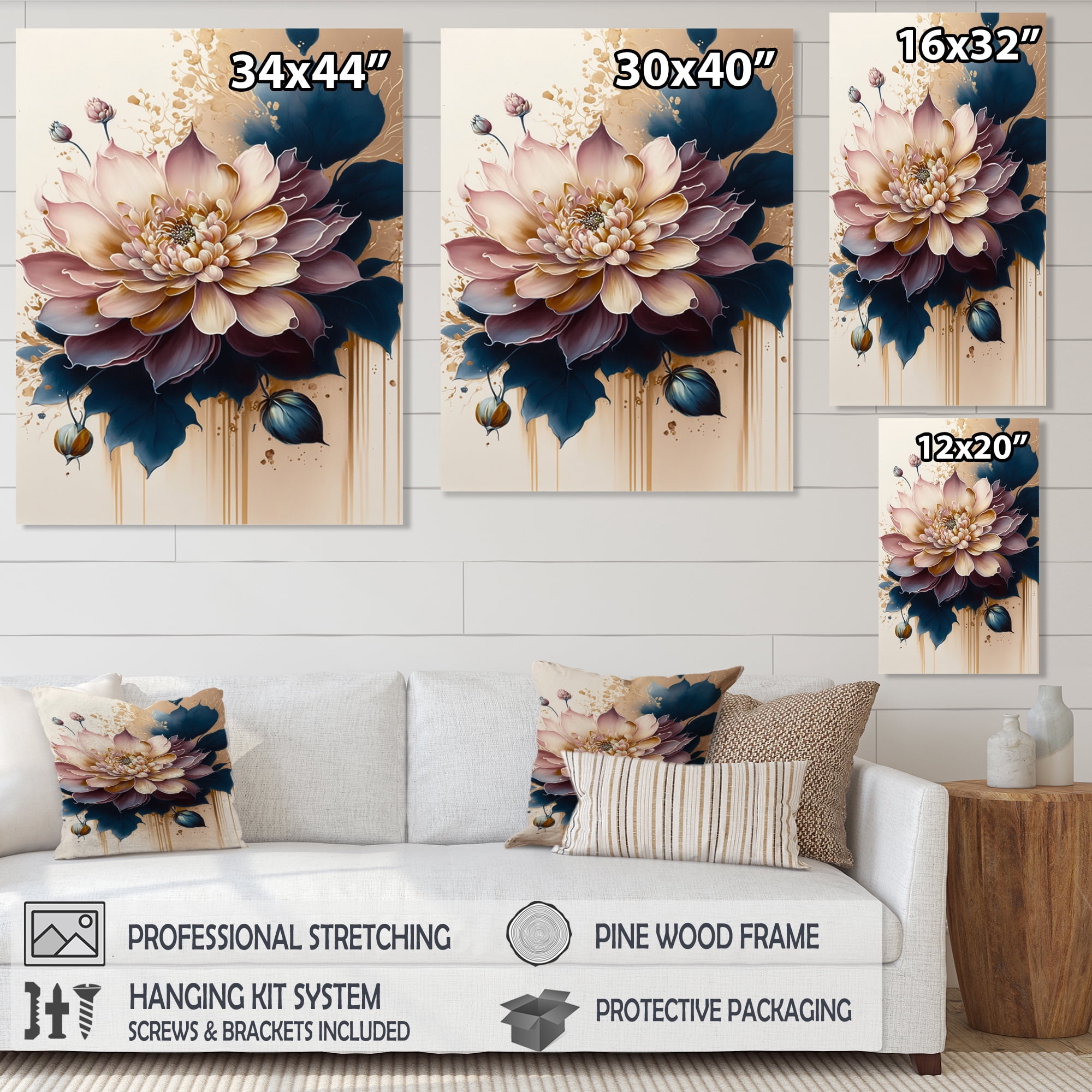 Designart Deep Pink Dahlia Floral Design IV Canvas Wall Art