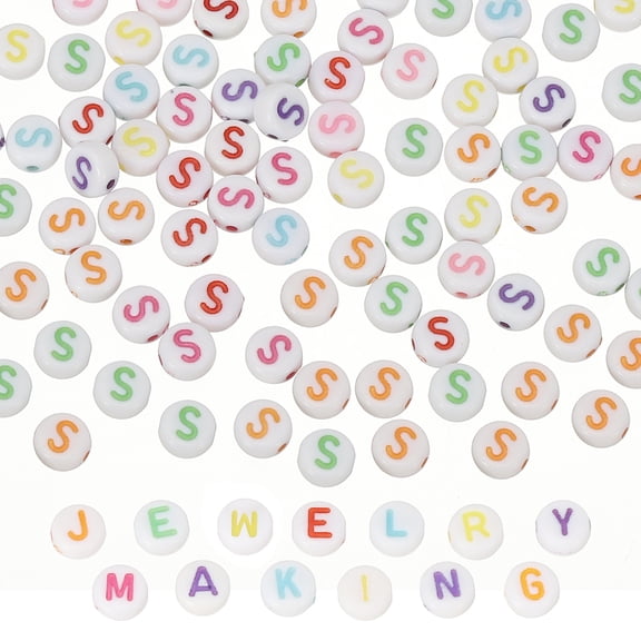 Alphabet Beads, 100 Pcs Rainbow Letter Beads Acrylic Charms for Craft Friendship Bracelets Jewelry Making, 4x7mm, Letter S