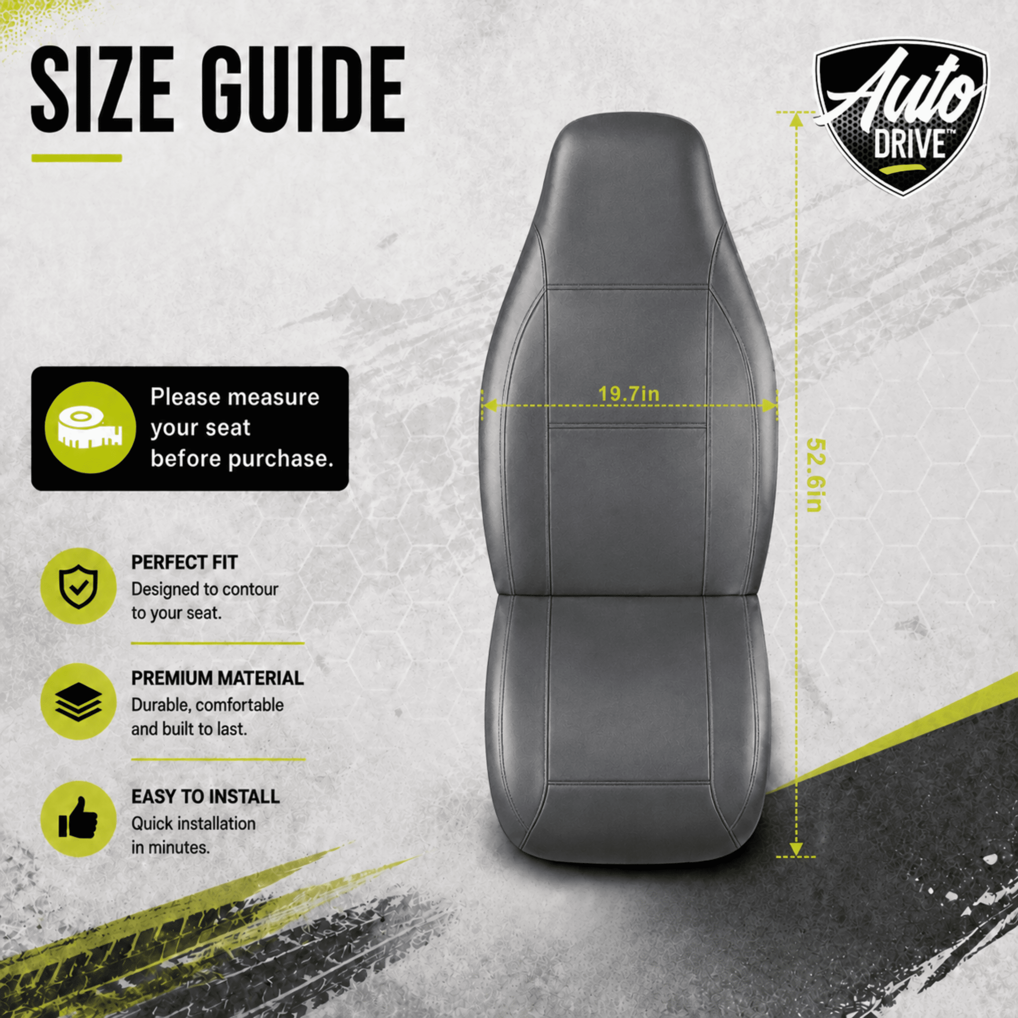 Auto Drive Car Seat Cover,High Back Full Leather Seat Protector Front Seat, Premium Comfortable Anti-Slip, Airbag Compatible Universal Fit for Cars SUVs Trucks,Gray
