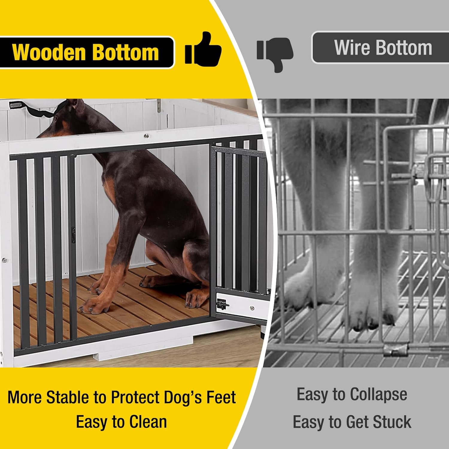 Aivituvin 78.8" Dog Crate Furniture for 2 Dogs, 100% Solid Wood Large Double Dog Crate Furniture for Large Breed with Metal Pipe, Indoor Dog Kennel TV Stand End Table with 360° Rotatable Dog Bowls