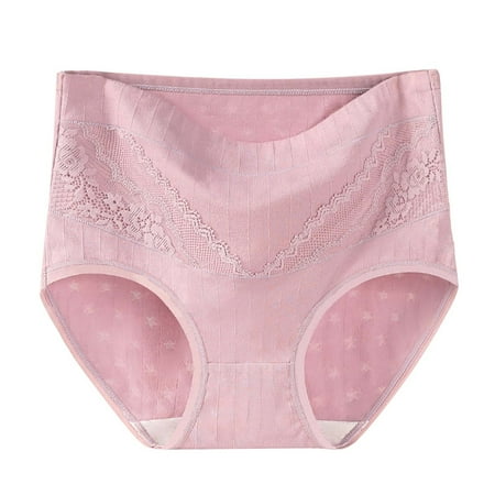 Solid Lace Plus Size XL-6XL Casual High Waisted Cotton Underwear Ladies Soft Full Briefs Panties Soft Breathable Super Stretchy Ladies Briefs Women Underwear Seamless Plus Size Pinky 6XL