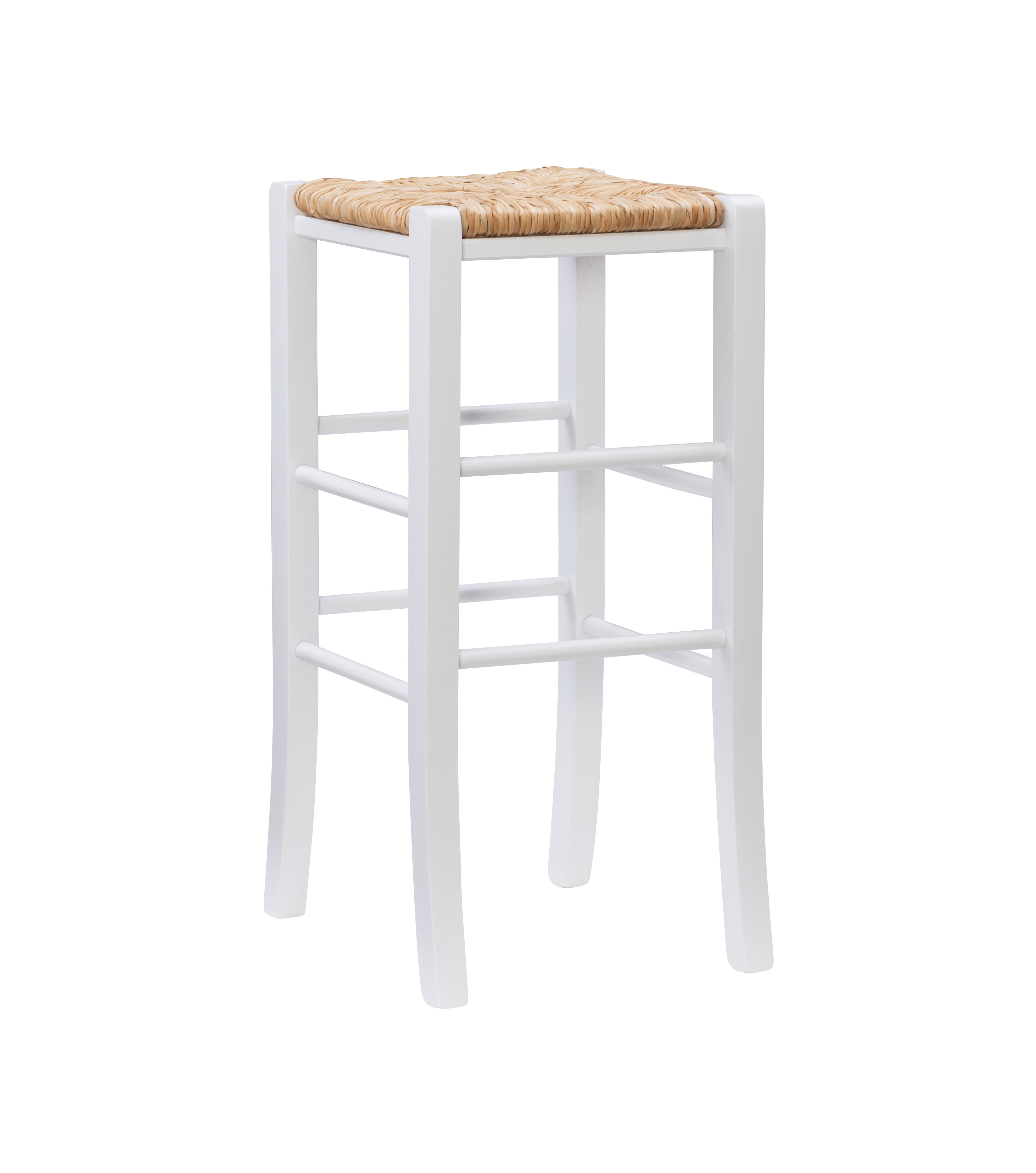 Linon Ivica 29" Backless Bar Stools, Set of 2, Classic White with Handwoven Rush Seat