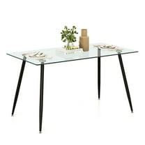 Spaco Modern Glass Rectangular Dining Table with Metal Legs-Black, Counter Height Table, Kitchen Bar Height Table and Chairs for Dining Room, Small Space