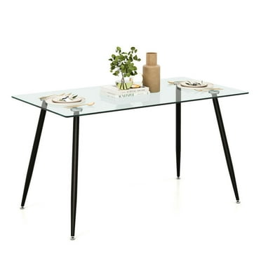 Spaco Modern Glass Rectangular Dining Table with Metal Legs-Black, Counter Height Table, Kitchen Bar Height Table and Chairs for Dining Room, Small Space