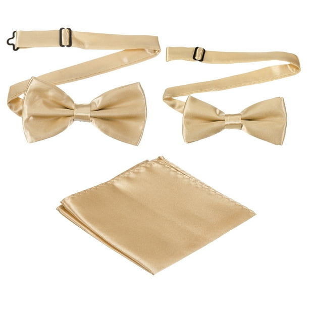 Corbata de moño para hombres, corbatas de moño ajustables con pañuelo, conjuntos de corbatas de moño pre-atadas para bodas (Oro champán, 2 tamaños)