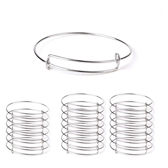 20pcs-Women's Expandable Blank Bangle Adjustable Wire Bracelet for DIY Jewelry Making Bracelets 2.6 inches(Silver)