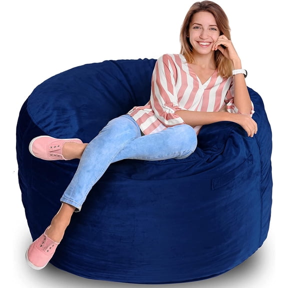3FT Bean Bag Chair Bean Bag Chairs for Adults Bean Bag with Filler Big Beanbag Chair for Gaming Large Memory Foam Bean Bags with Dutch Velet Cover for Living Room Bedroom, (36×36×24")-Blue
