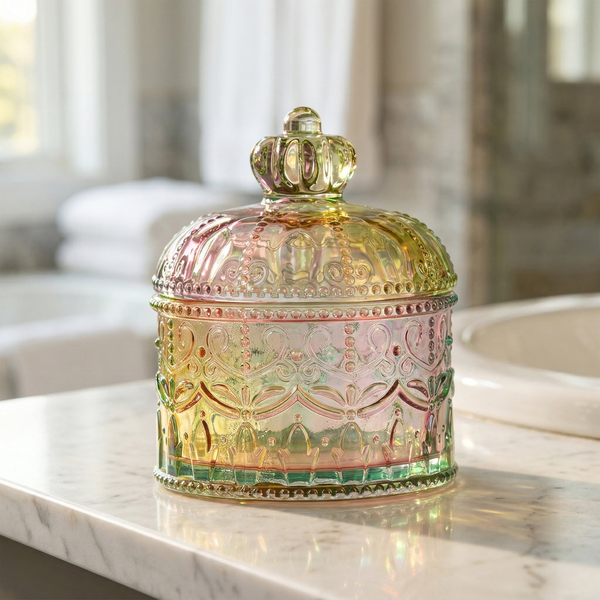 Unique Bargains Glass Crown Jewelry Dish with Lid Crystal Trinket Box Colorful