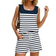 thumbnail image 4 of BOMYJESK Summer Sets Casual Sleeveless Tank Top Bottom Matching Striped Print Lounge Sets Cute Plus Size Elastic Waisted Sweatsuit with Pockets White S, 4 of 8