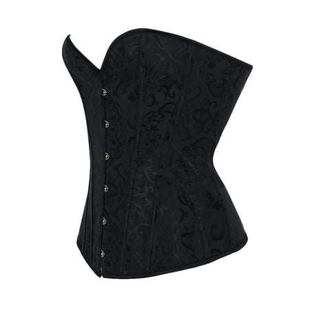 

FALEXO Women s Jacquard Sexy Waist Cincher Bustier Boned Corset Lace Up Overbust Waist Cincher Bustier Bodyshaper Top